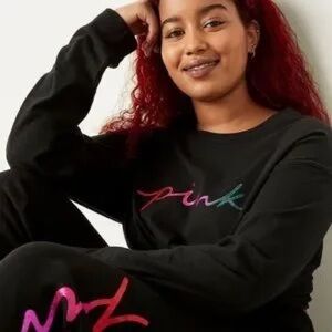 Victoria’s Secret Pink Black Long Sleeve Shirt with Multicolor Logo - NWT Small!